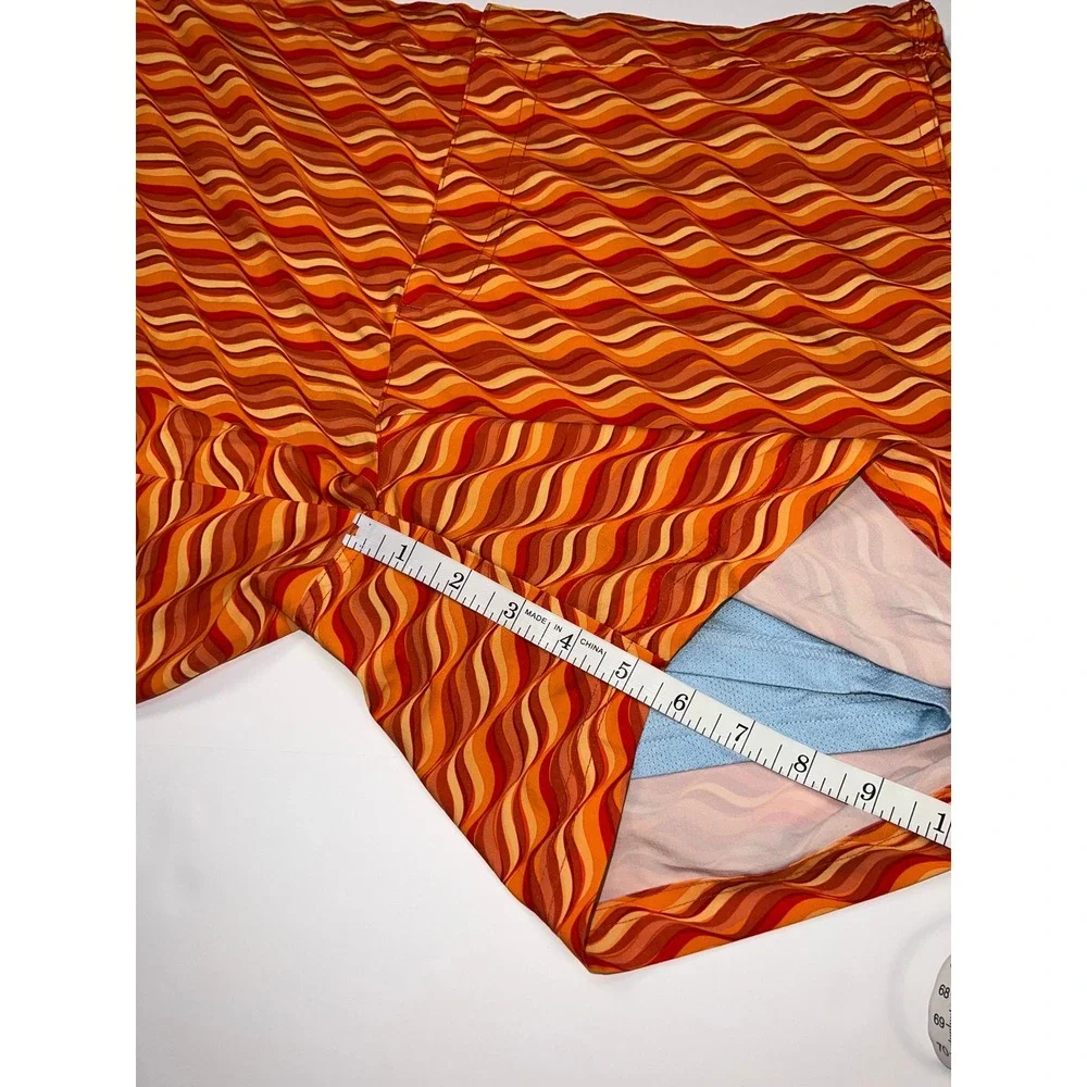 Fair Harbor Sextant Trunk Mens 34 Orange Retro Wave BreezeKnit Liner Swim Shorts